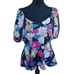 Maurices Women's Size XLarge Black Floral Peplum Blouse